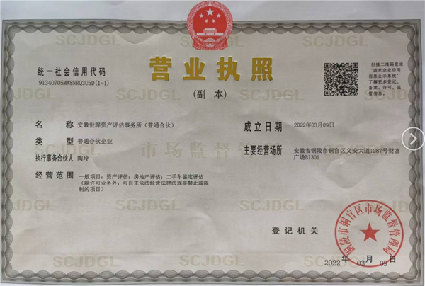 安徽世骅资产评估所营业执照